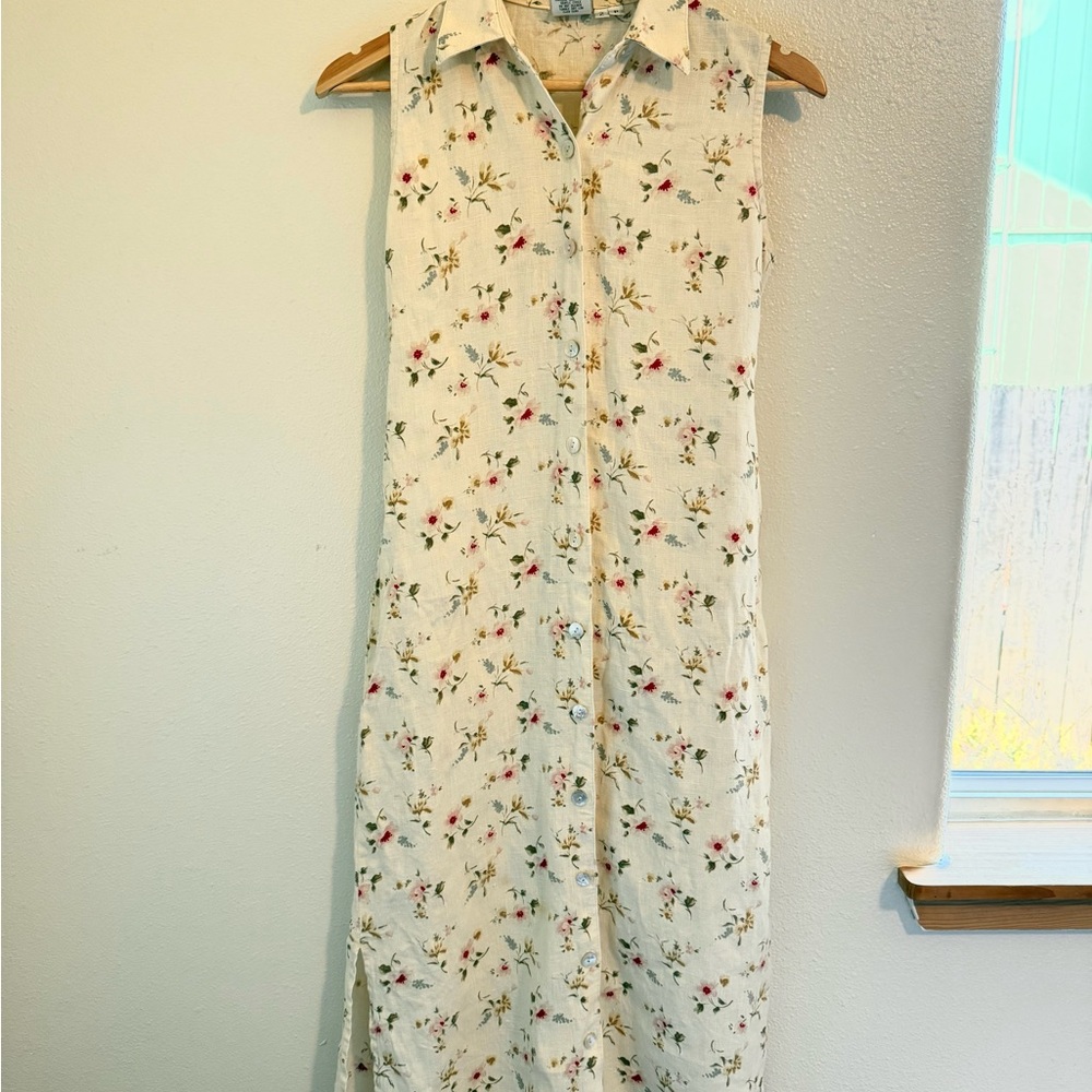 Vintage Linen Floral Midi Dress